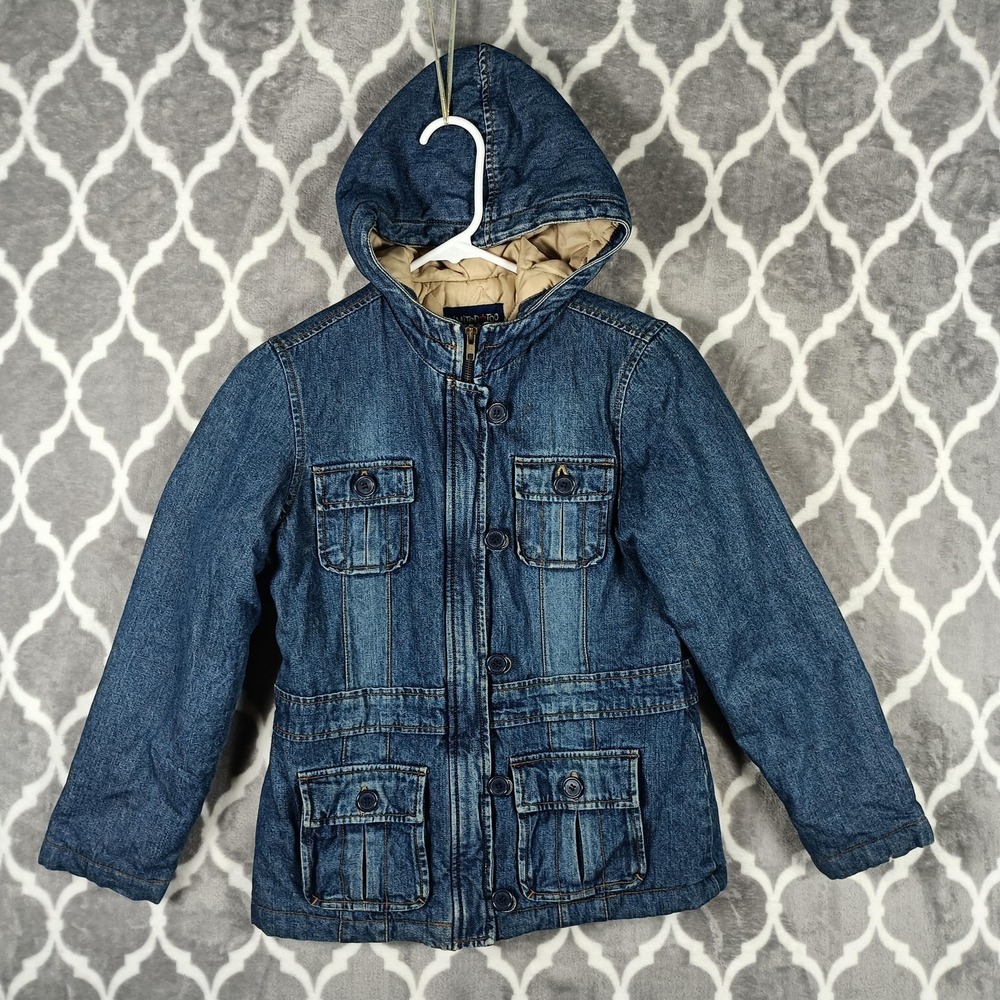 Limited Too Denim Jacket Girls Size 10 Blue Hooded Quilted Lined Y2K
